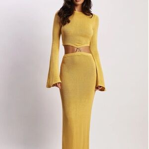 MESHKI Anna Flare Sleeve Knit Dress - Yellow SIZE XS